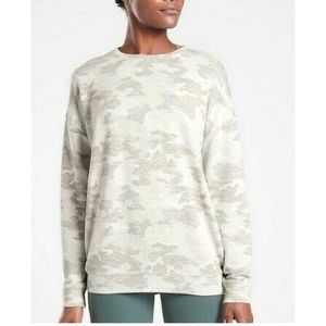 Athleta Pure Luxe Beige Camo Printed Crewneck Sweater